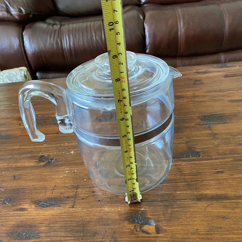 Vintage Pyrex Flame Ware 9 Cup Glass Coffee Percolator Pot Lid Clear Stainless *